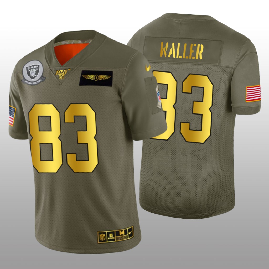 Oakland Raiders Darren Waller Olive Golden NFL 100 Jersey 2019 Salute to Service - Men's