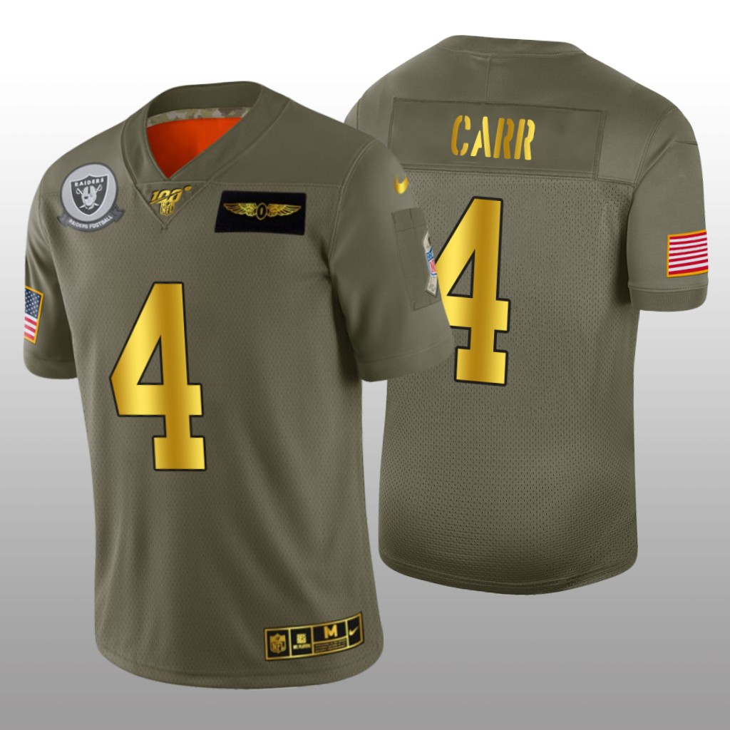 Oakland Raiders Derek Carr Olive Golden NFL 100 Jersey 2019 Salute to Service - Men's