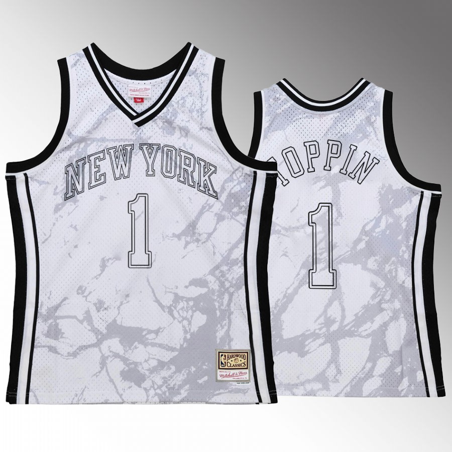 Obi Toppin #1 New York Knicks Marble White Hardwood Classics Jersey