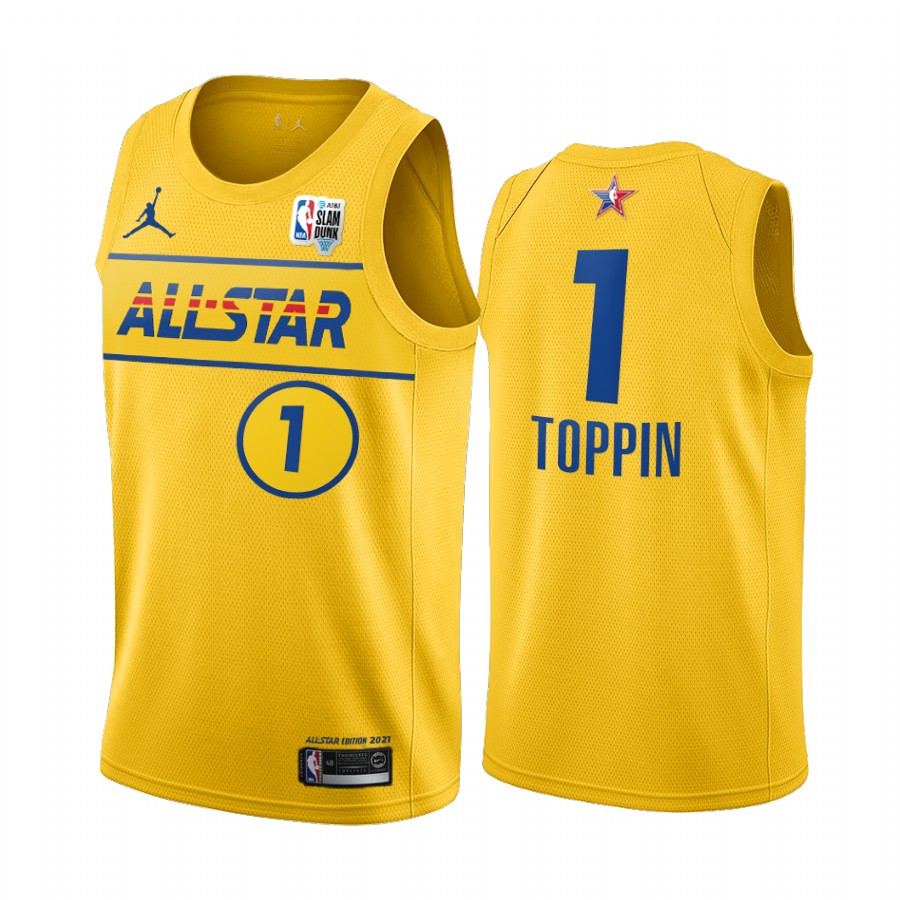 Obi Toppin Slam Dunk Contest 2021 All-Star Eastern Gold Knicks Jersey