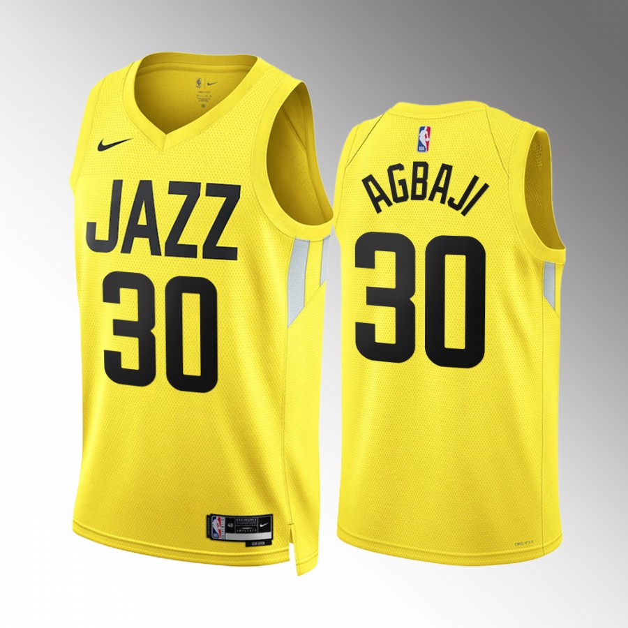 Ochai Agbaji 2022-23 Utah Jazz Yellow #30 Icon Edition Jersey Swingman