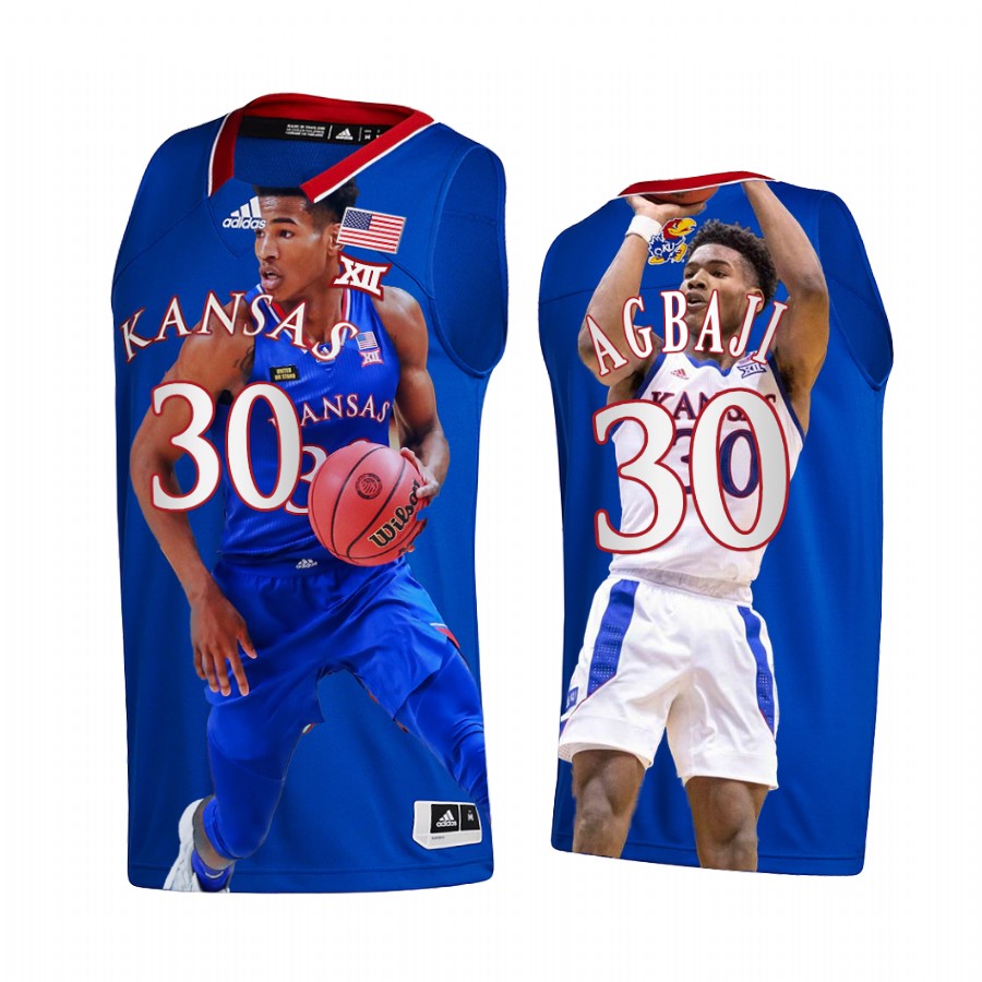 Ochai Agbaji 2022 March Madness Highlights Kansas Jayhawks #30 Royal Jersey Fashion Edition