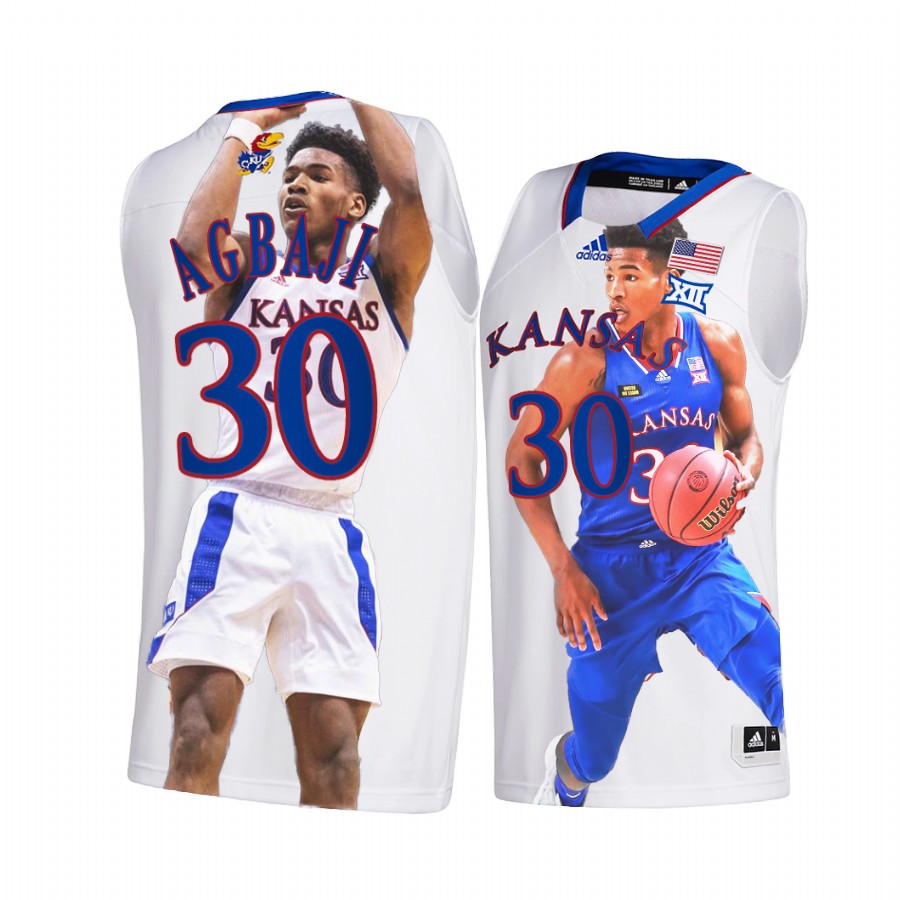 Ochai Agbaji 2022 March Madness Highlights Kansas Jayhawks #30 White Jersey Fashion Edition