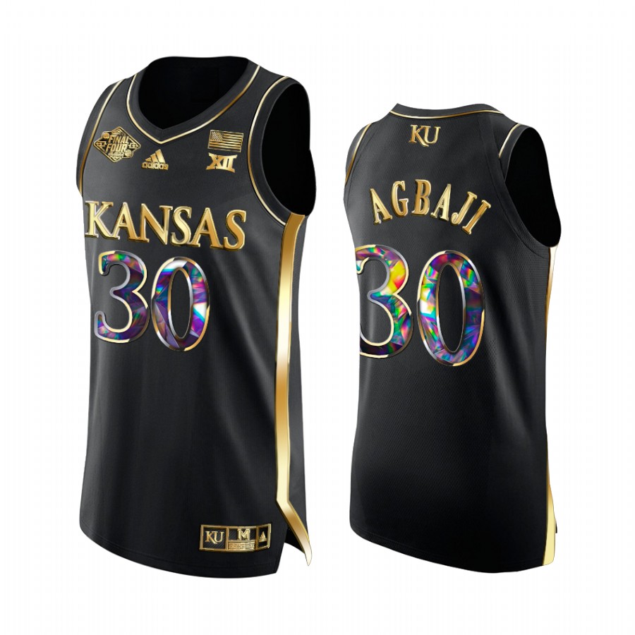 Ochai Agbaji Kansas Jayhawks 2022 NCAA National Championship #30 Jersey Black Golden Diamond Edition