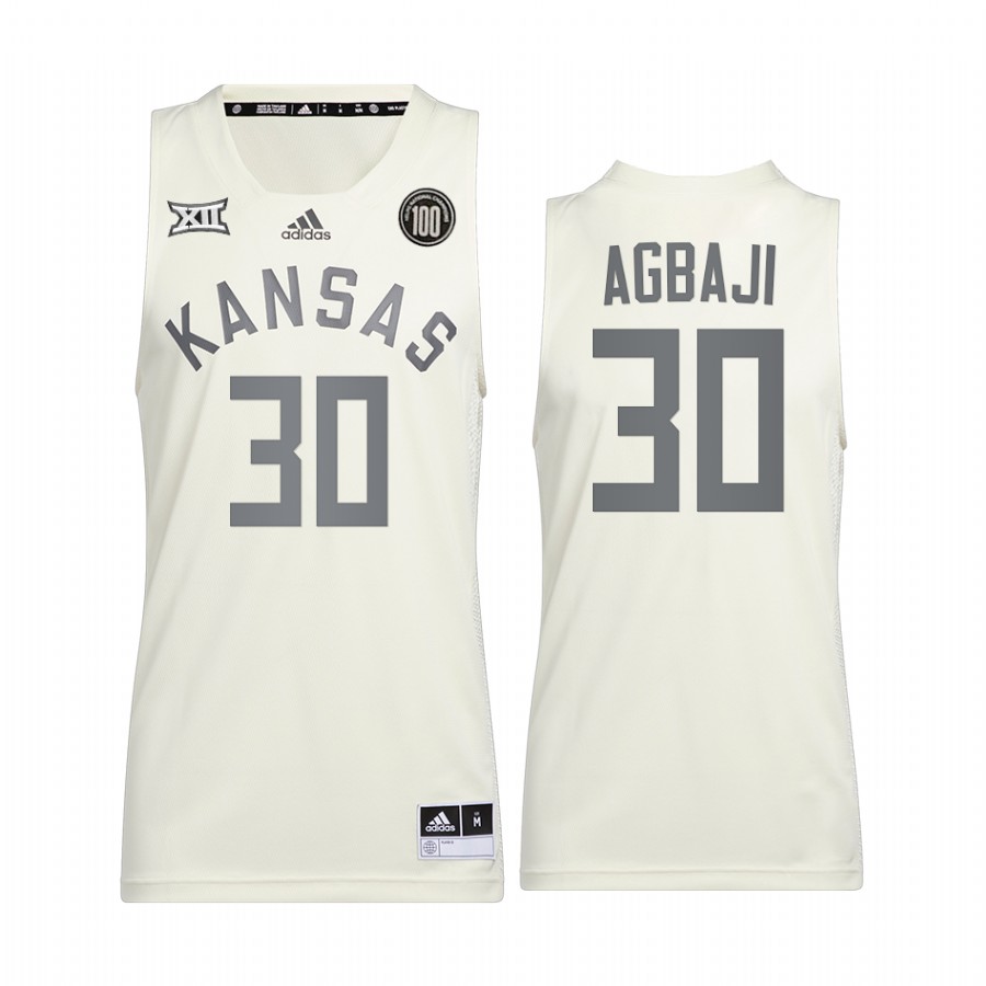 Ochai Agbaji Kansas Jayhawks White Jersey 2022 100 Anniversary of 1922 Helms National Champs Retro