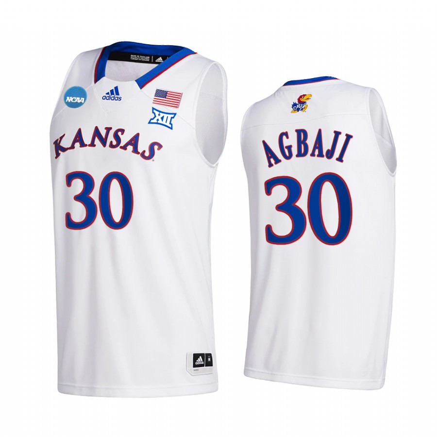 Ochai Agbaji Kansas Jayhawks White Jersey 2022 NCAA March Madness Sweet 16
