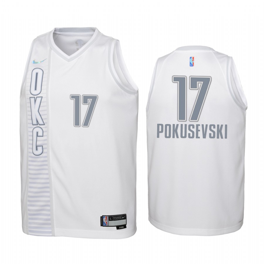 Oklahoma City Thunder Aleksej Pokusevski City Edition White Youth Jersey NBA 75th Season #17