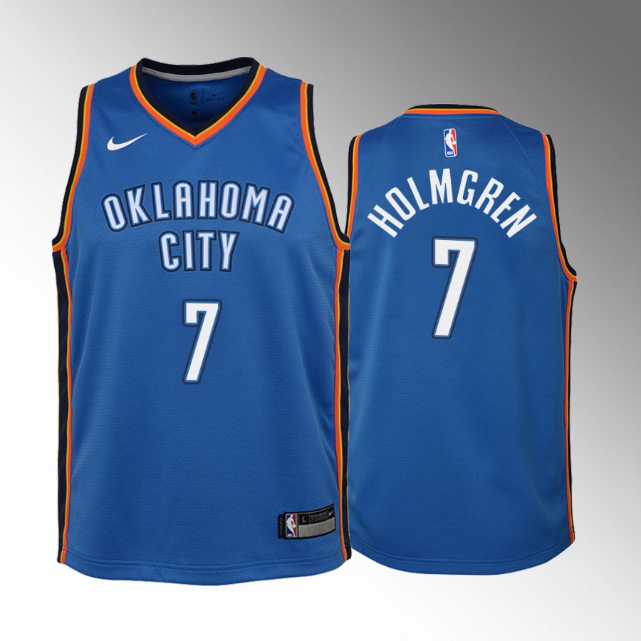 Oklahoma City Thunder Chet Holmgren Icon Edition Blue Youth Jersey 2022 NBA Draft #7