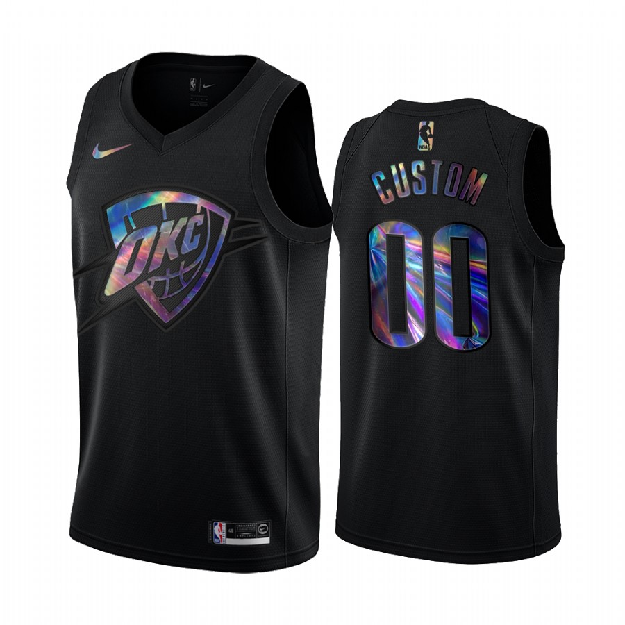 Oklahoma City Thunder Custom #00 Jersey Iridescent Holographic Black Limited Edition
