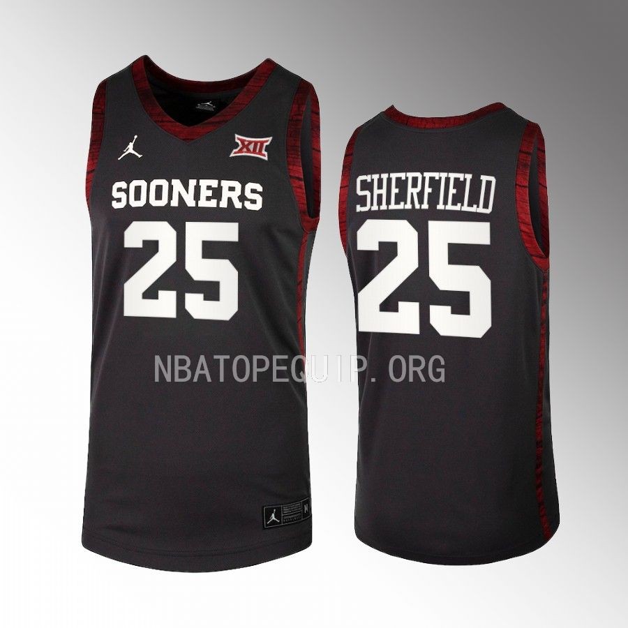 Oklahoma Sooners Grant Sherfield Jersey 2022-23 College  Anthracite  Uniform