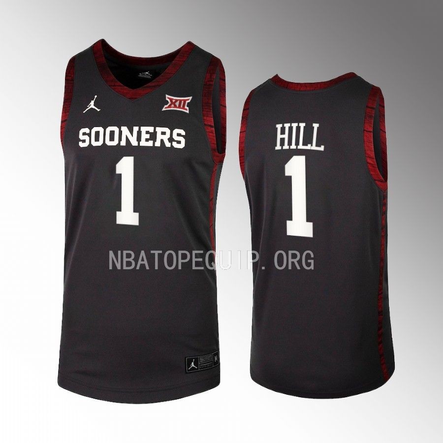 Oklahoma Sooners Jalen Hill Jersey 2022-23 College  Anthracite  Uniform
