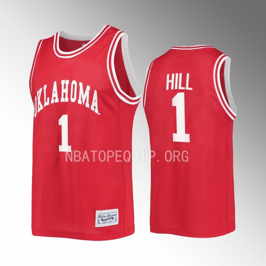 Oklahoma Sooners Jalen Hill Jersey 2022-23 Retro  Crimson Classic Uniform