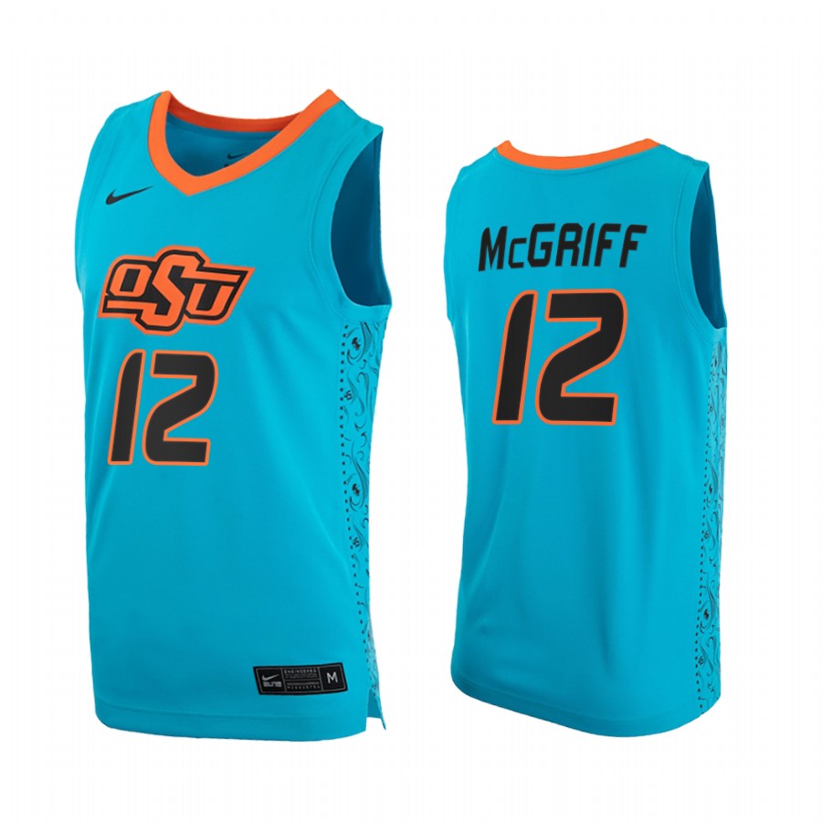 Oklahoma State Cowboys Cameron McGriff Turquoise College  2020-21 Jersey