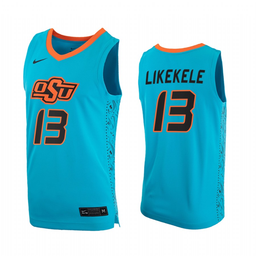 Oklahoma State Cowboys Isaac Likekele Turquoise College  2020-21 Jersey