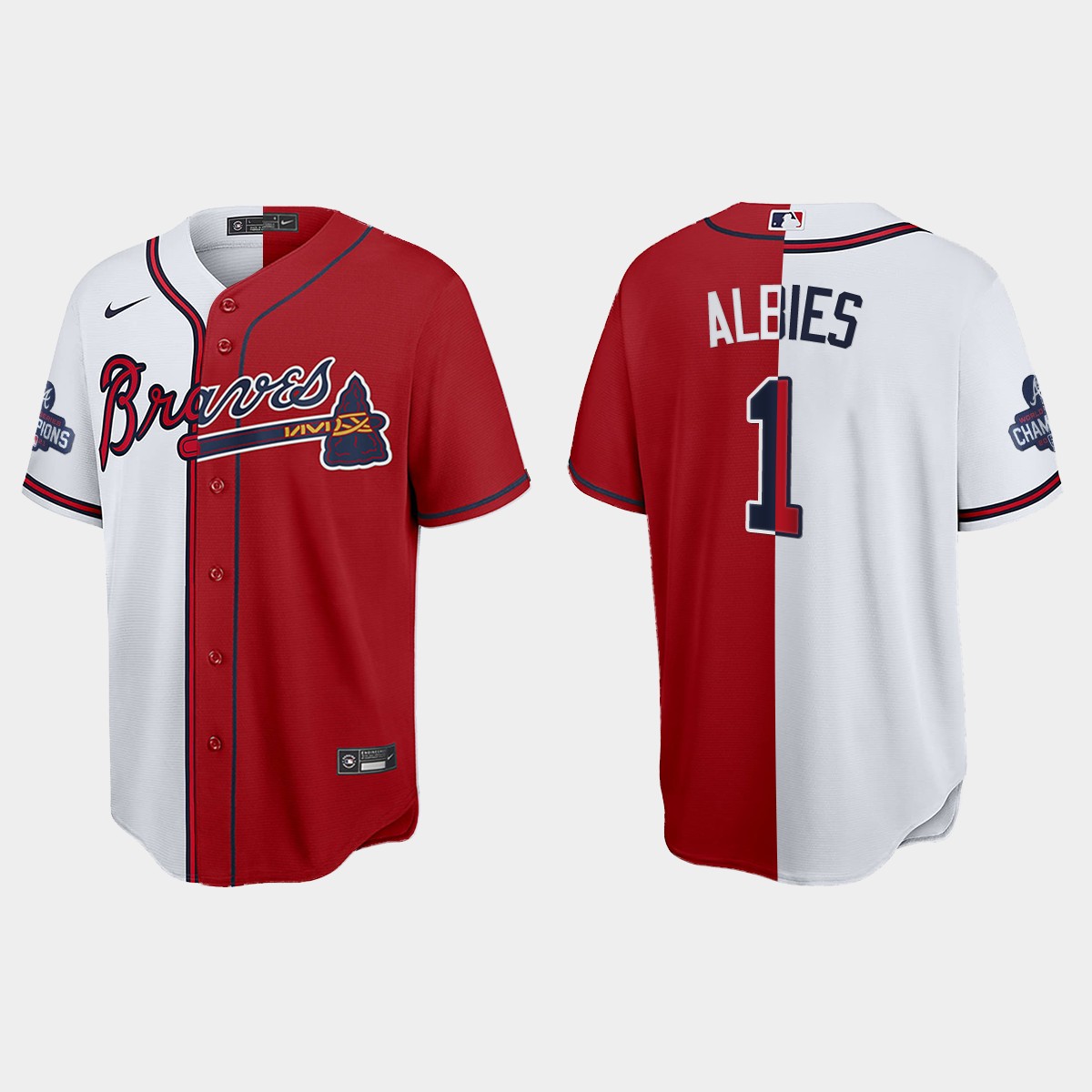 Ozzie Albies Atlanta Braves 2021 World Series Champions Split Jersey - Red White