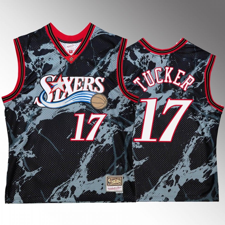 P.J. Tucker #17 Philadelphia 76ers Marble Swingman Black Hardwood Classics Jersey