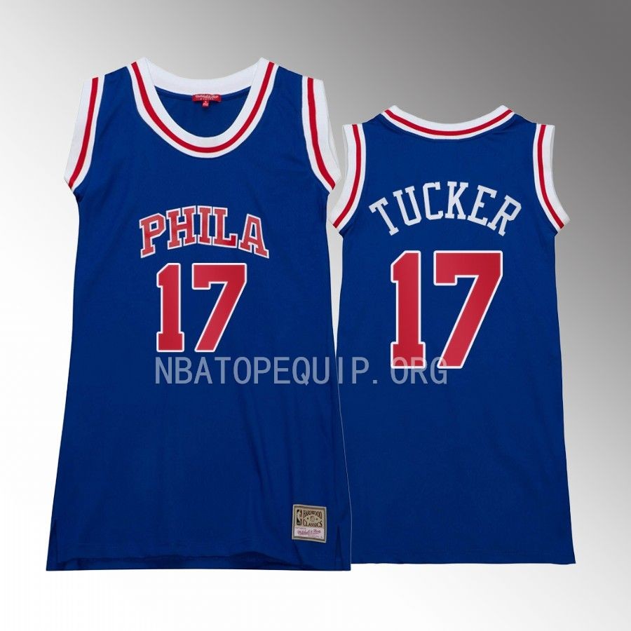 P.J. Tucker Philadelphia 76ers #17 Hardwood Classics Jersey Blue Women