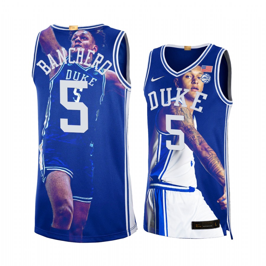 Paolo Banchero 2022 March Madness Highlights Duke Blue Devils #5 Blue Jersey Fashion Edition