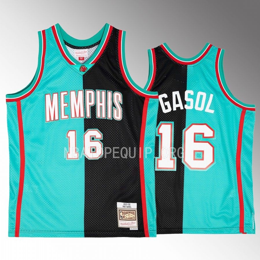 Pau Gasol Memphis Grizzlies Black Turquoise Hardwood Classics 2001-02 Split Swingman #16 Jersey