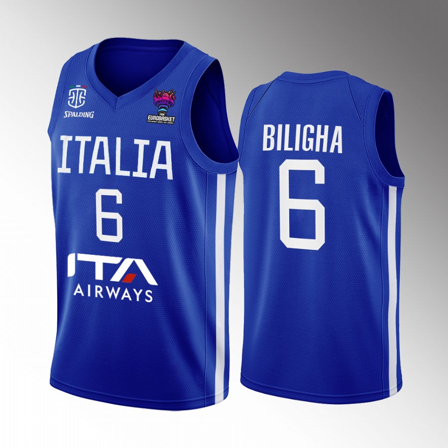 Paul Biligha Italy Team EuroBasket 2022 Blue Jersey Home #6