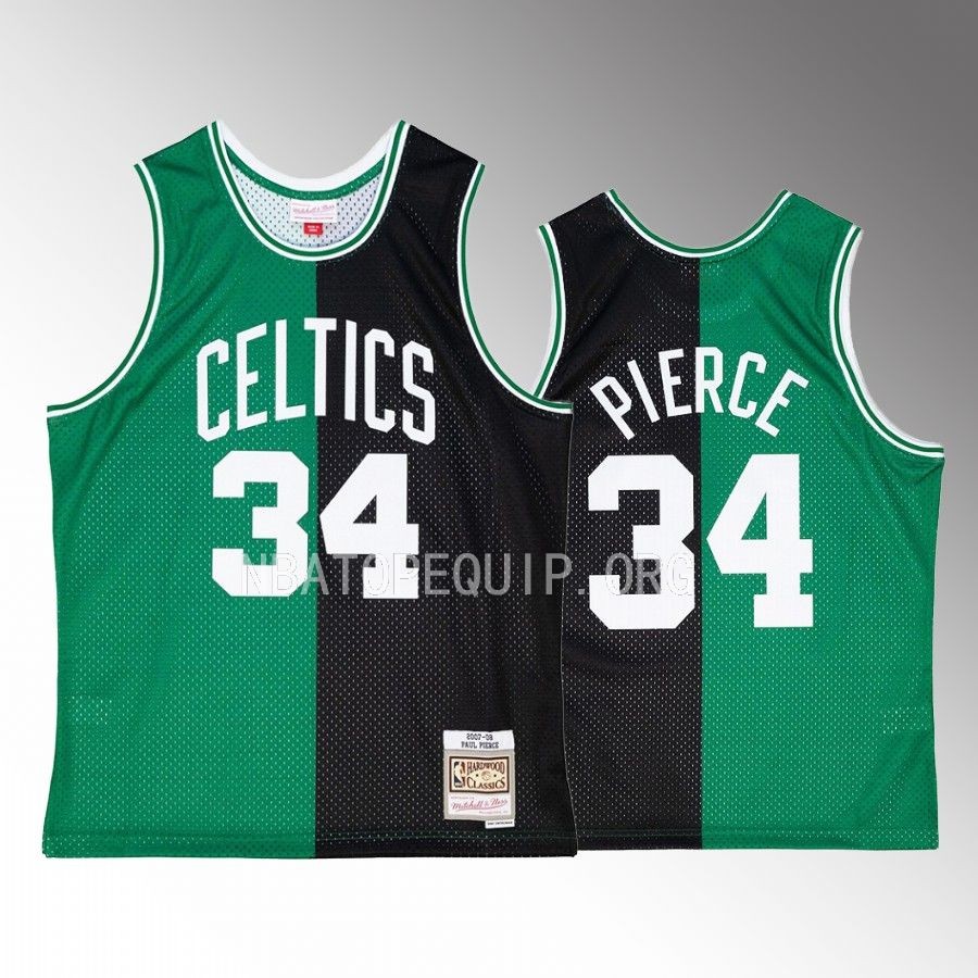 Paul Pierce Hardwood Classics 2007-08 Jersey Boston Celtics #34 Black Green Split Swingman Men's Shirt