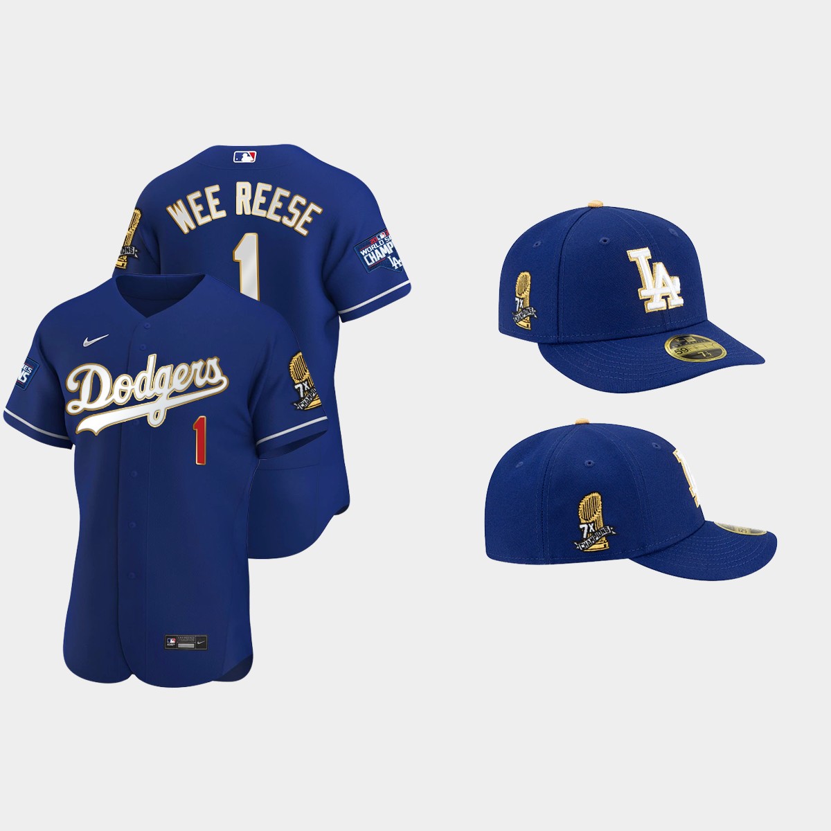 Pee Wee Reese Los Angeles Dodgers 7X Champs Trophy Jersey Cap Jersey - Royal