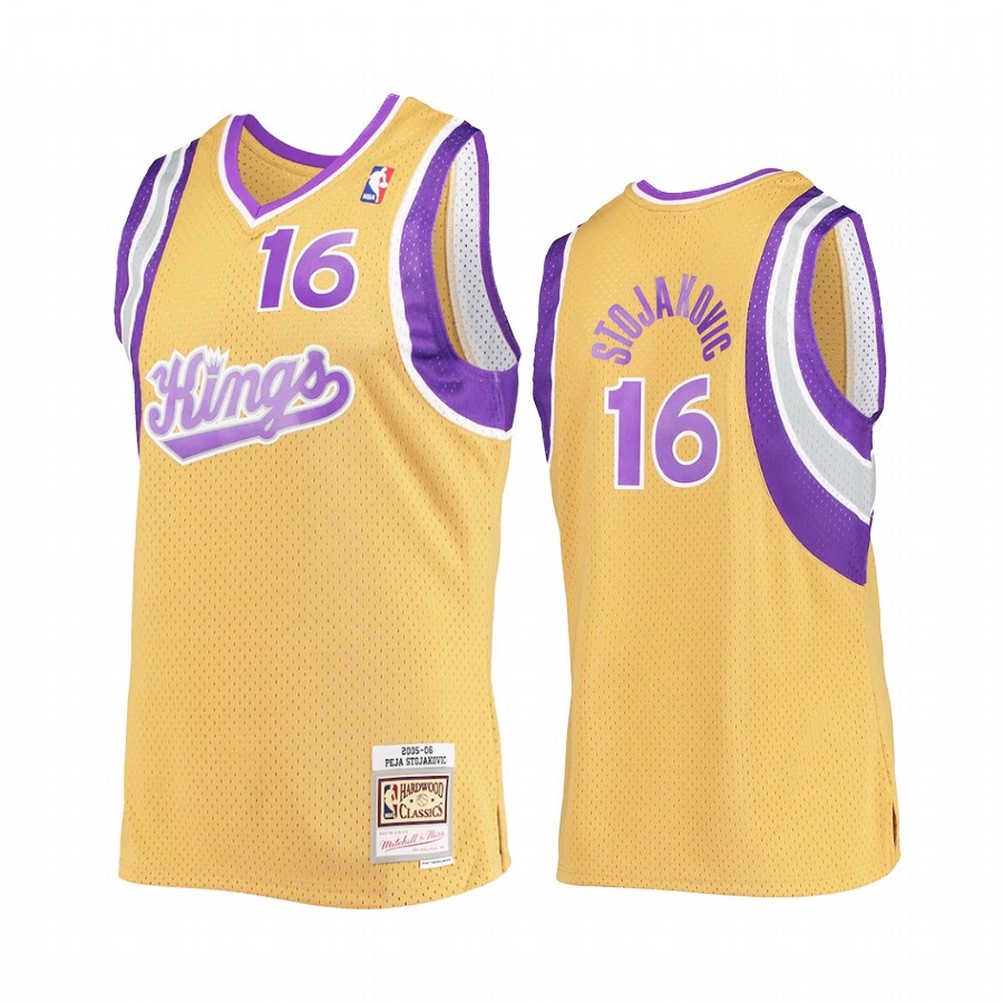 Peja Stojakovic 16 Sacramento Kings Hardwood Classics Gold Jersey Throwback