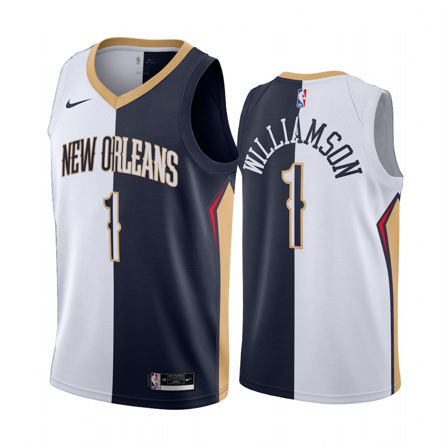 Pelicans Zion Williamson 2021-22 Split Edition White Navy Jersey Big Scorer
