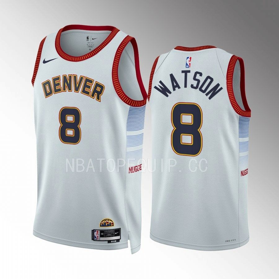 Peyton Watson 2022-23 Denver Nuggets White #8 City Edition Jersey Swingman