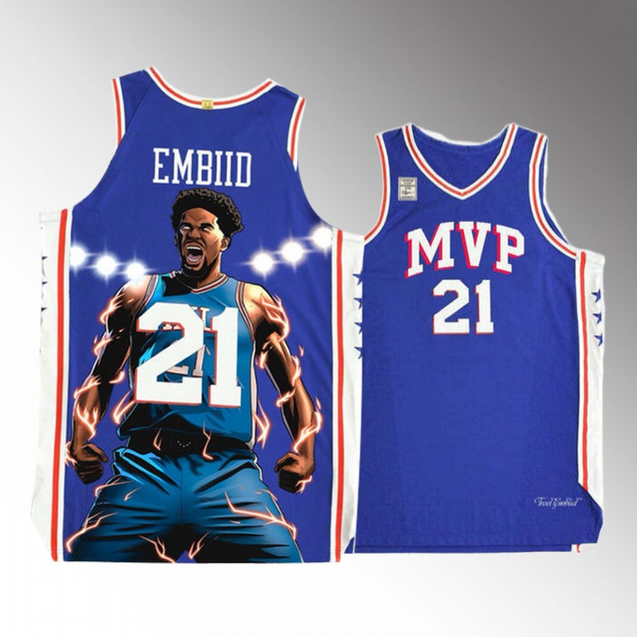 Philadelphia 76ers #21 Joel Embiid 2023 NBA MVP Blue Jersey