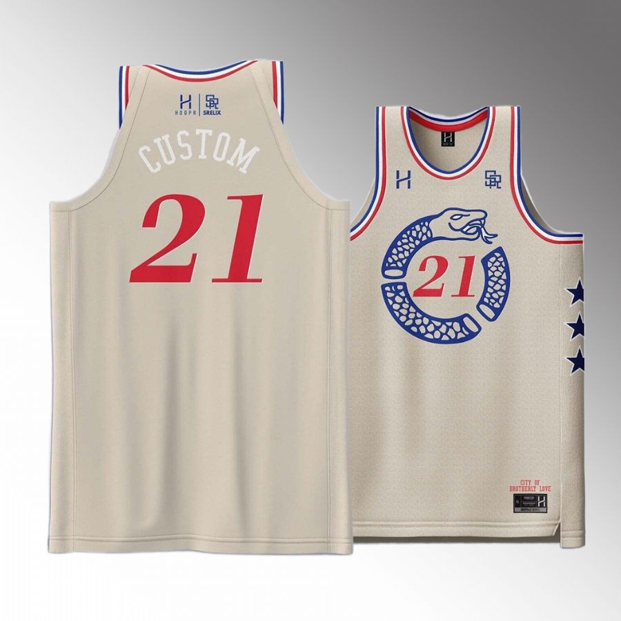 Philadelphia 76ers #21 Joel Embiid City of Brotherly Love Cream Jersey Special Custom