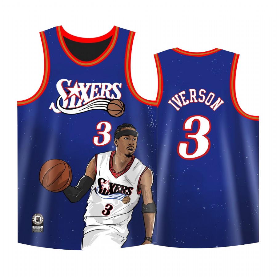 Philadelphia 76ers #3 Allen Iverson Jersey Cool Man Royal