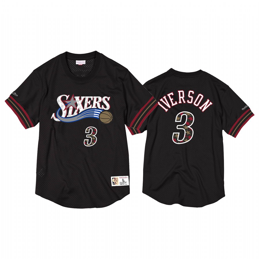 Philadelphia 76ers Allen Iverson Black Name & Number Mesh Crewneck Jersey #3