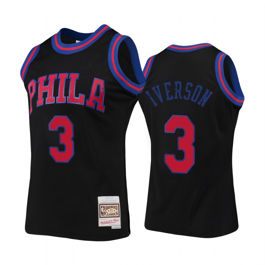 Philadelphia 76ers Allen Iverson Black Rings Collection HWC Jersey #3