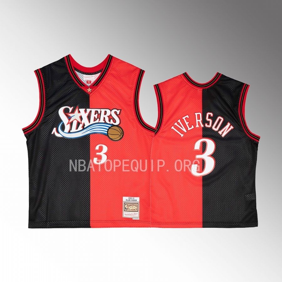 Philadelphia 76ers Allen Iverson Split #3 Black Red Hardwood Classics 2000-01 Jersey
