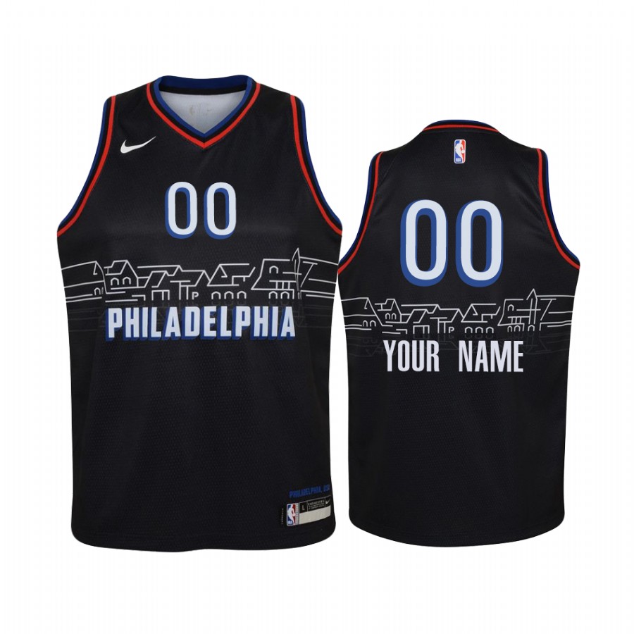 Philadelphia 76ers Custom 2020-21 City Black Youth Jersey - #00