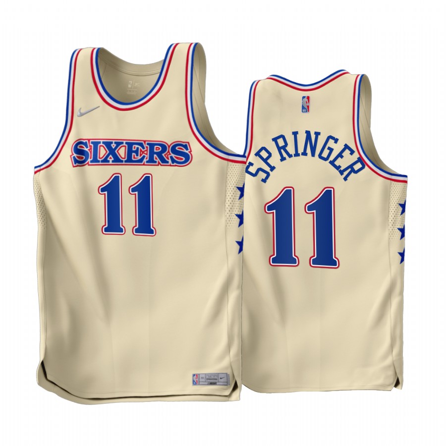 Philadelphia 76ers Jaden Springer 2022-23 Earned Edition Cream #11 Jersey