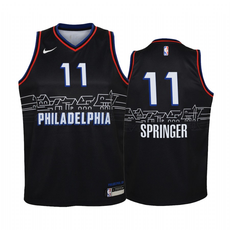 Philadelphia 76ers Jaden Springer City Edition Black Youth Jersey 2021 NBA Draft #11
