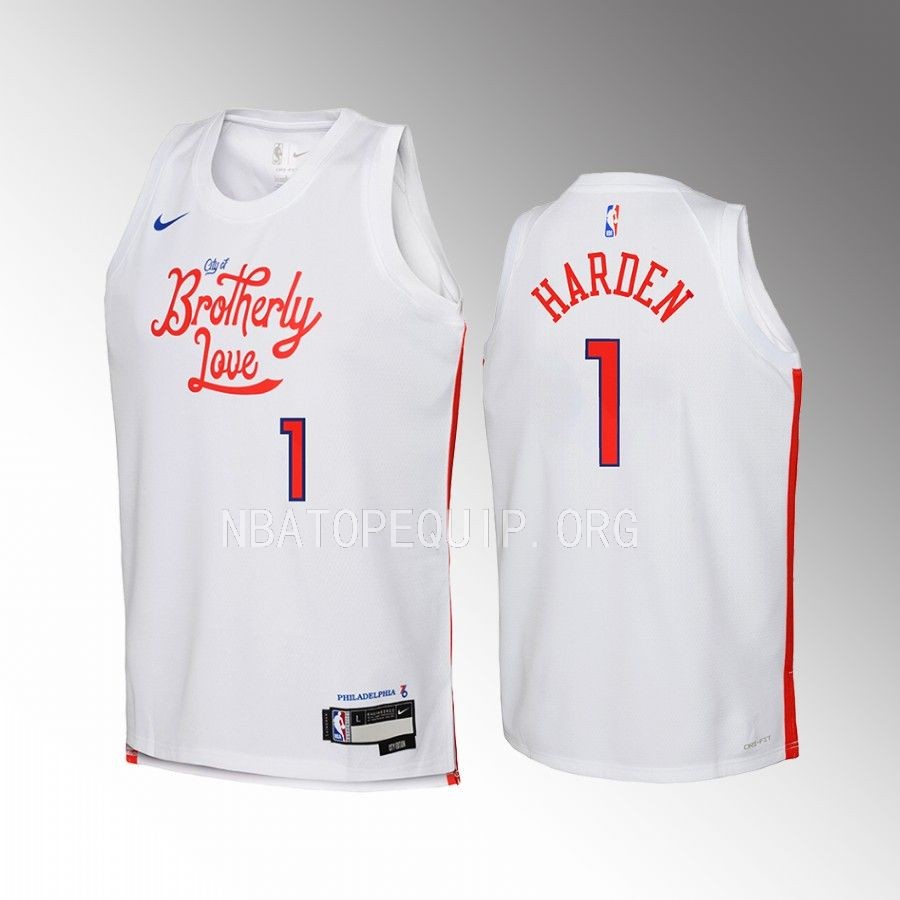 Philadelphia 76ers James Harden City Edition White Youth Jersey Swingman #1