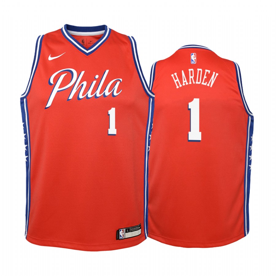 Philadelphia 76ers James Harden Statement Edition Red Youth Jersey 2022 Trade #1