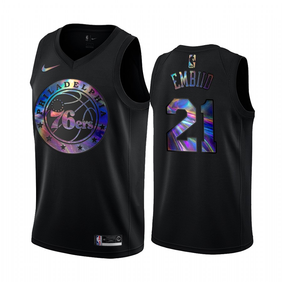 Philadelphia 76ers Joel Embiid #21 Jersey Iridescent Holographic Black Limited Edition