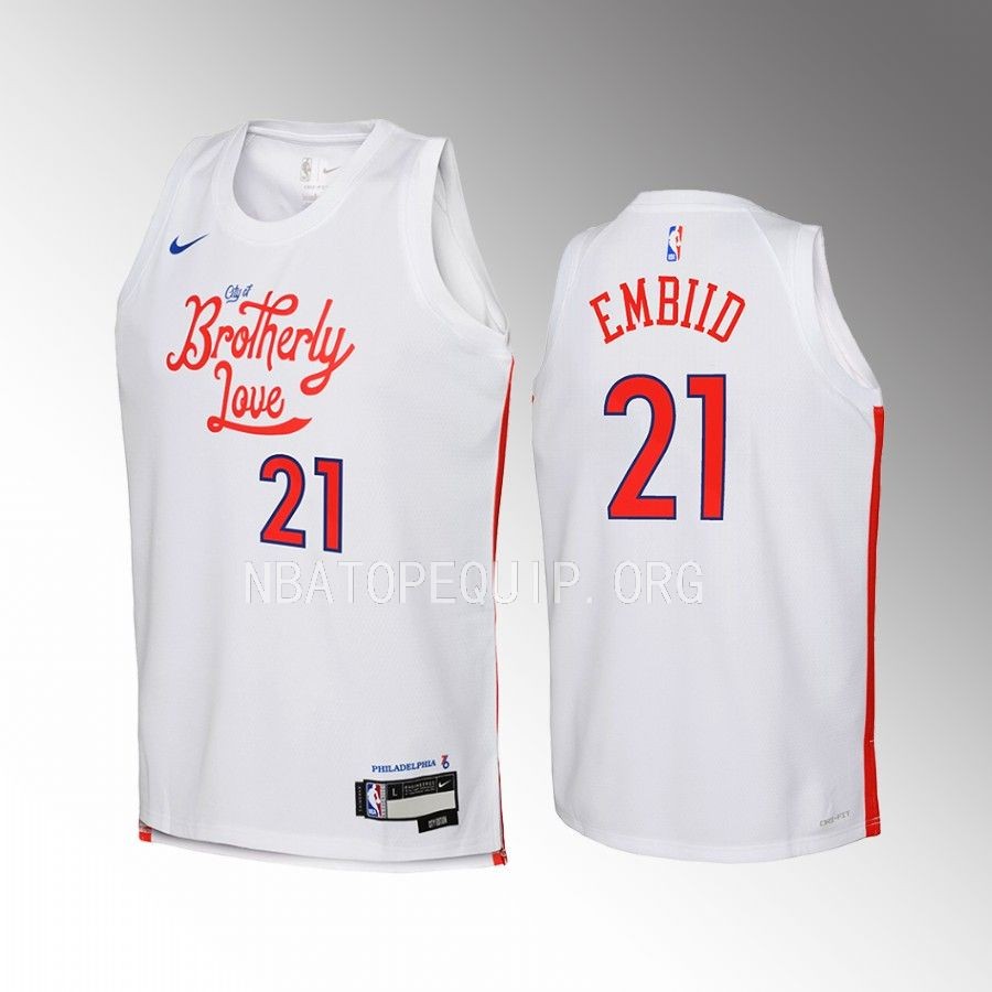 Philadelphia 76ers Joel Embiid City Edition White Youth Jersey Swingman #21