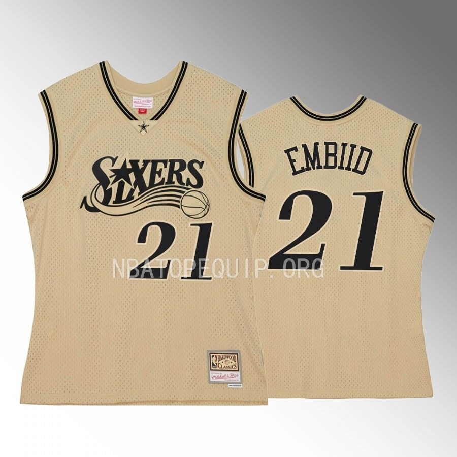 Philadelphia 76ers Joel Embiid Khaki Black Hardwood Classics Men Jersey Swingman