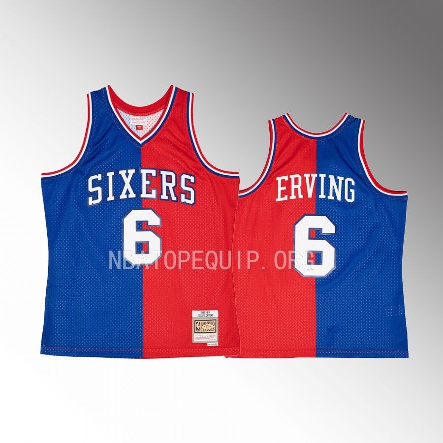 Philadelphia 76ers Julius Erving Split #6 Royal Red Hardwood Classics 1982-83 Jersey