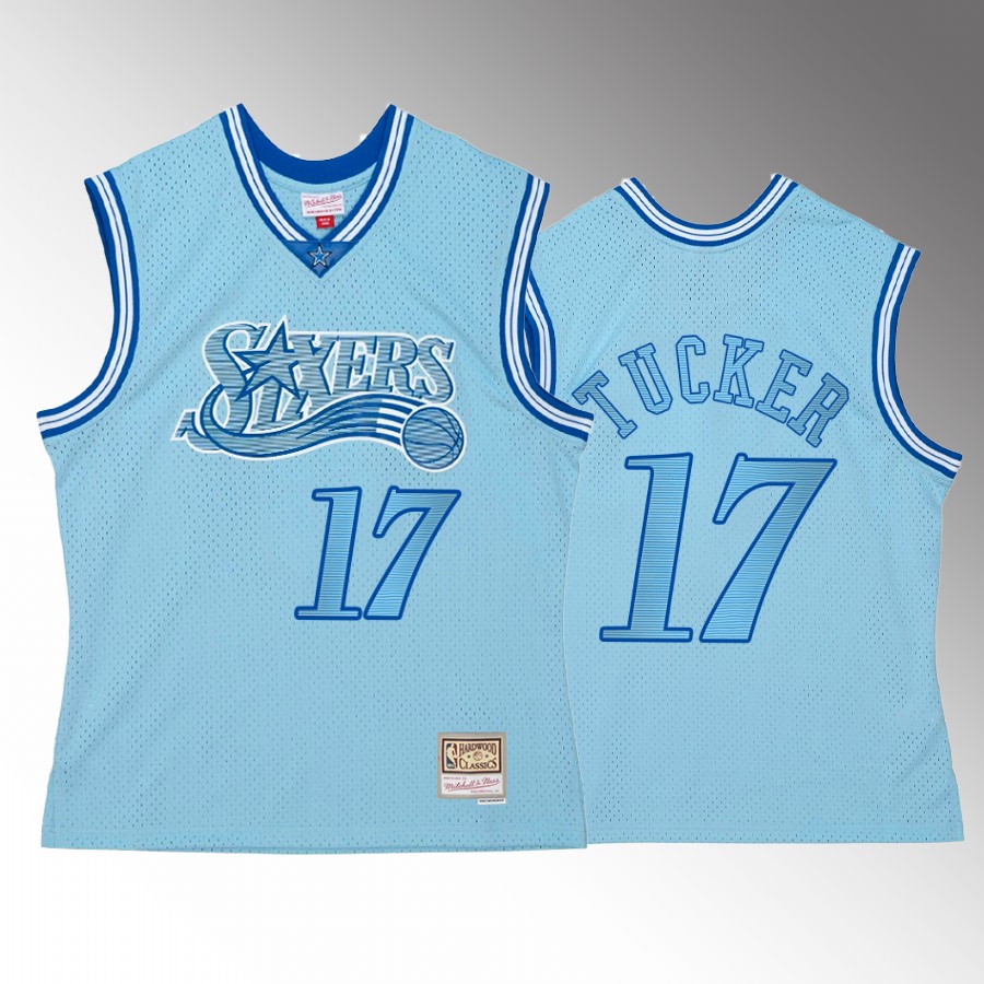 Philadelphia 76ers P.J. Tucker Space Knit #17 Blue Hardwood Classics Jersey