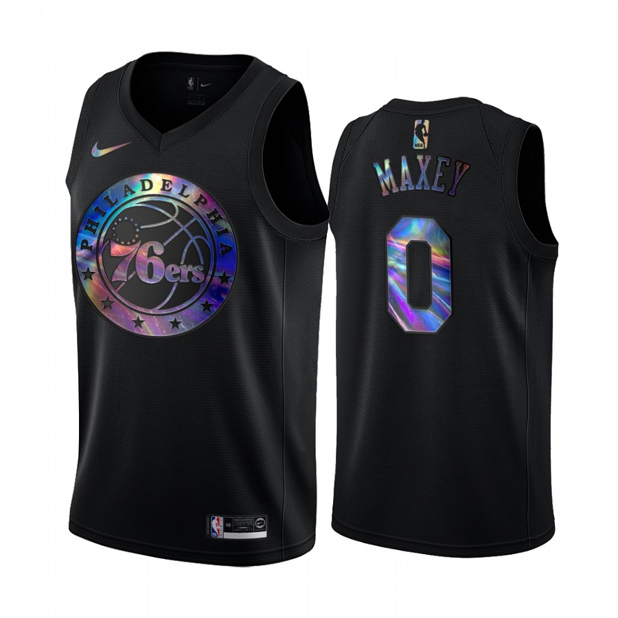 Philadelphia 76ers Tyrese Maxey #0 Jersey Iridescent Holographic Black Limited Edition