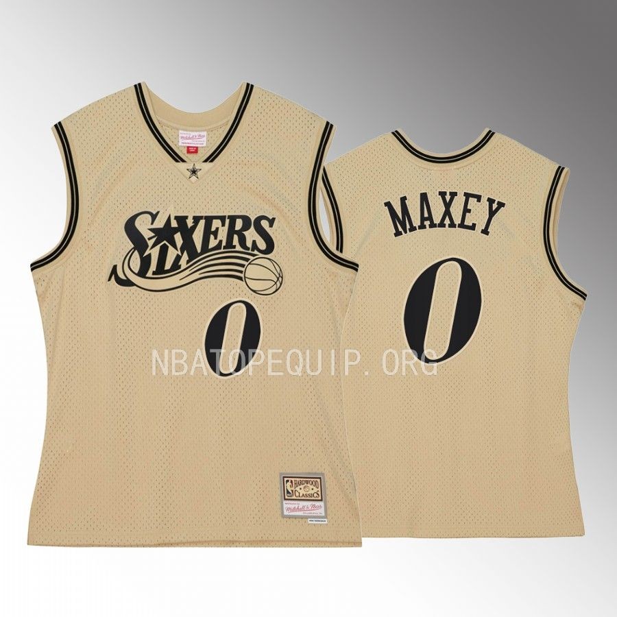 Philadelphia 76ers Tyrese Maxey Khaki Black Hardwood Classics Men Jersey Swingman