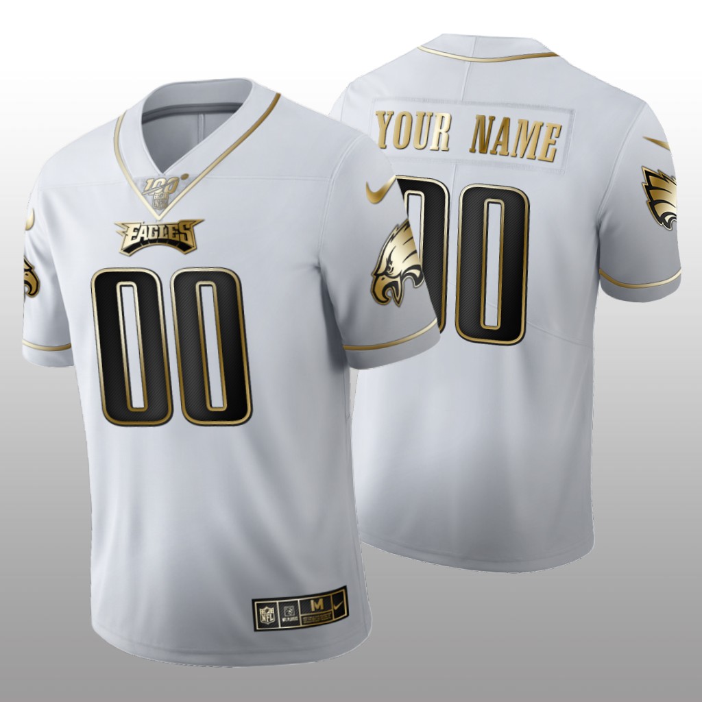 Philadelphia Eagles Custom White Golden Edition Jersey 100th Season Men's