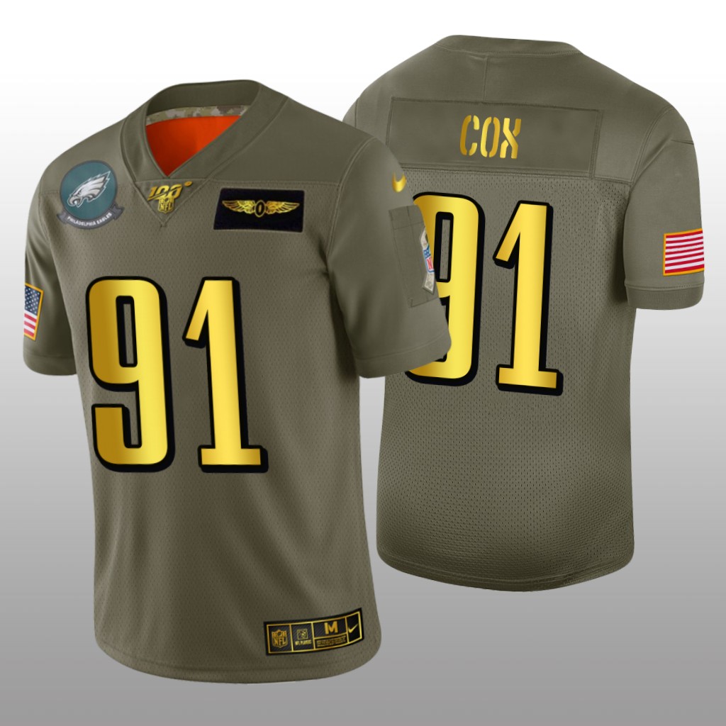 Philadelphia Eagles Fletcher Cox Olive Golden NFL 100 Jersey 2019 Salute to Service - Men's