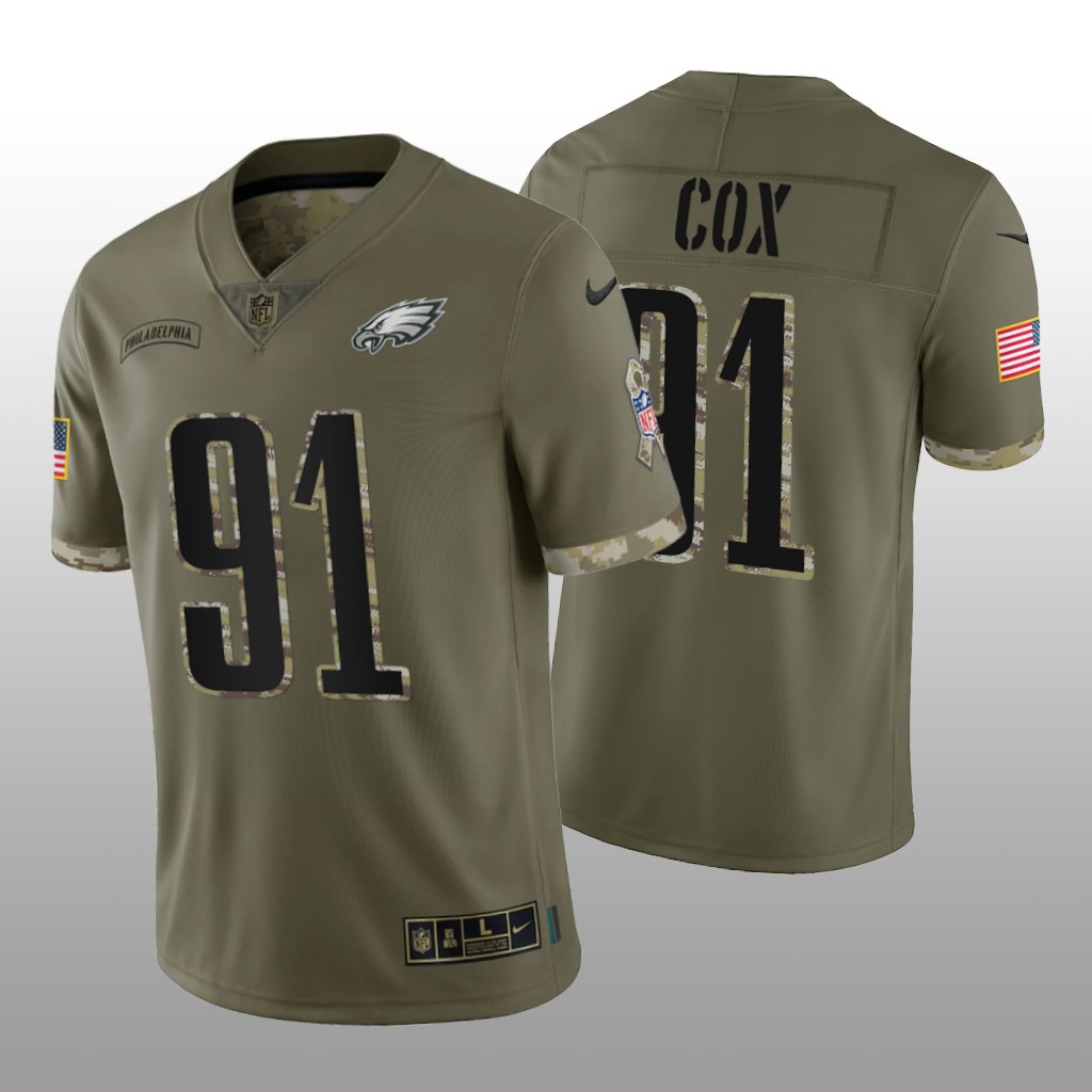 Philadelphia Eagles Fletcher Cox Olive Jersey 2022 Salute To Service - Men's